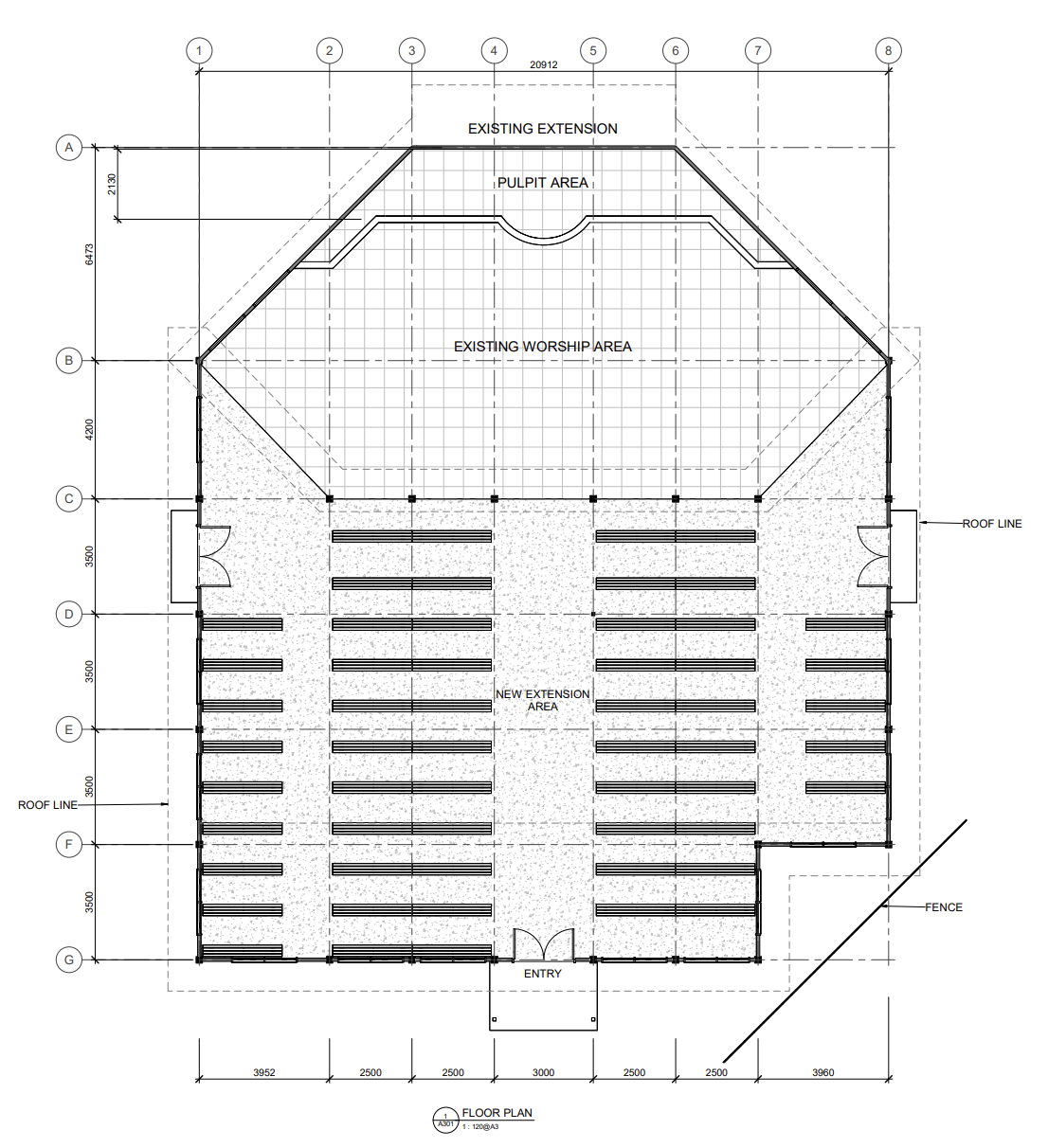 Floor plan of the proposed St. Paul's Church extension showing new nave, entry and existing worship area