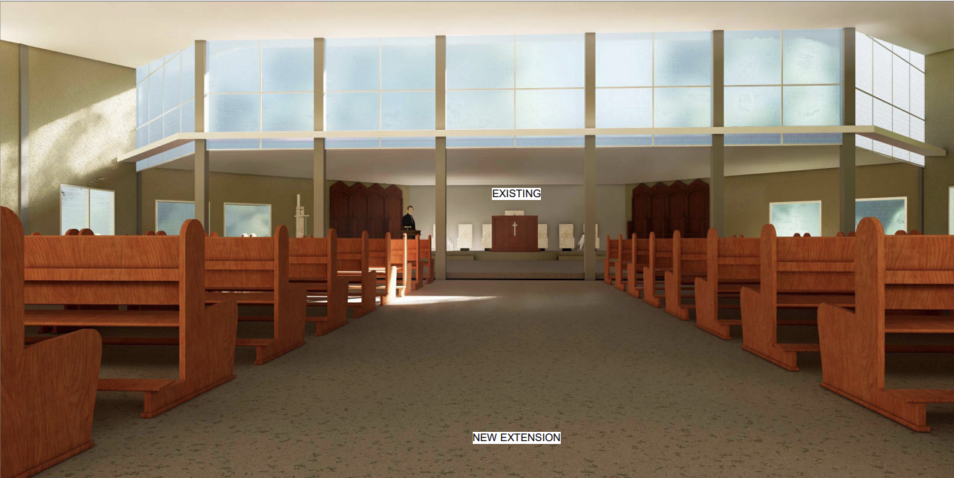 Proposed St. Paul's Church extension — interior nave and sanctuary impression